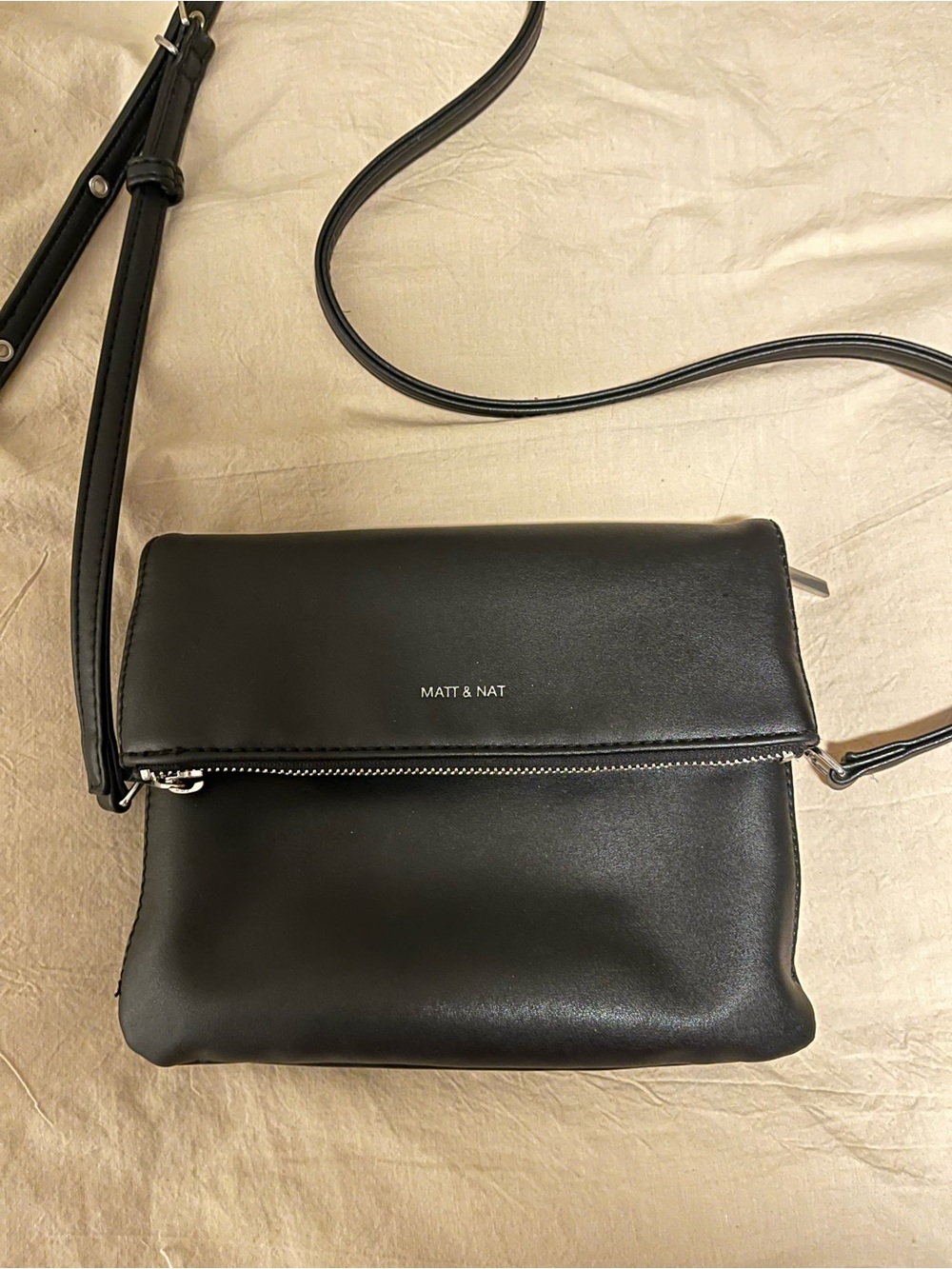 Matt & Nat Black Vegan Leather Crossbody with Zip Flap